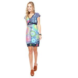 DESIGUAL Richie Uneven Dress Navy sz XL/12 Women's Casual Abstract Tee T-Shirt